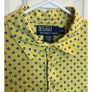 Ralph Lauren Men's Large Yellow Geometric Patterned Pima Cotton Short Sleeve